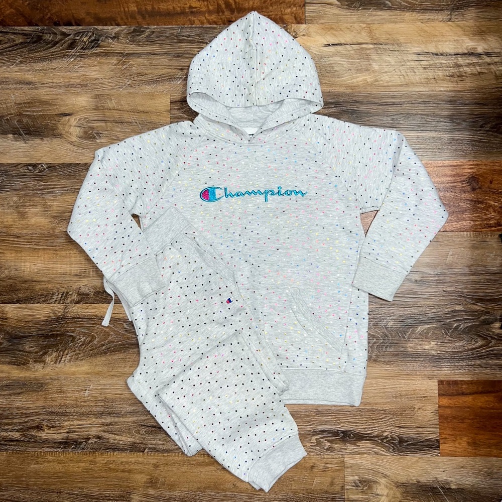 Champion Girls 2-Piece Multi-Color Polka Dot Hoodie and Sweatpants Set, Size XL